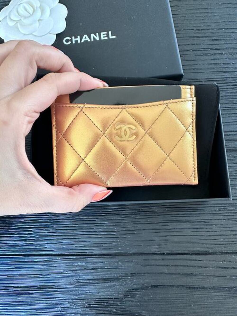 Chanel NWT gold  metalic cardholder wallet